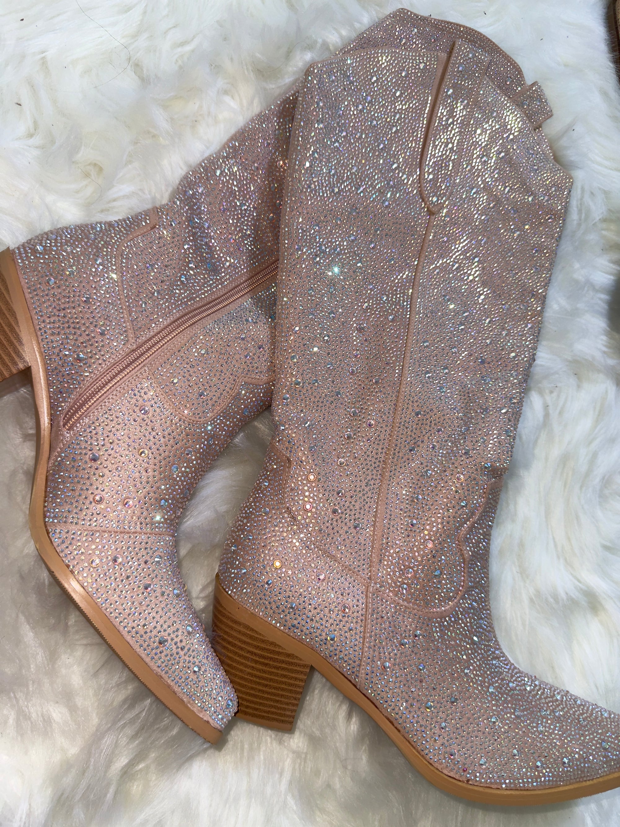 Aurora Champagne Rose Handmade Diamante Rhinestone Cowboy Boots PREORDER