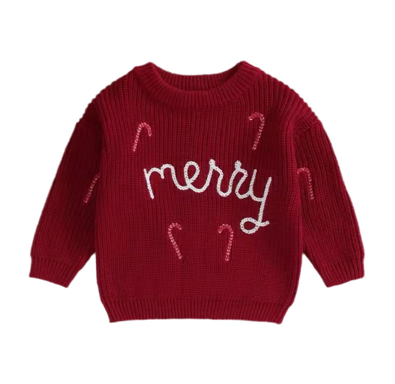 Children’s Embroidered Knitted Christmas Jumper ‘MERRY’