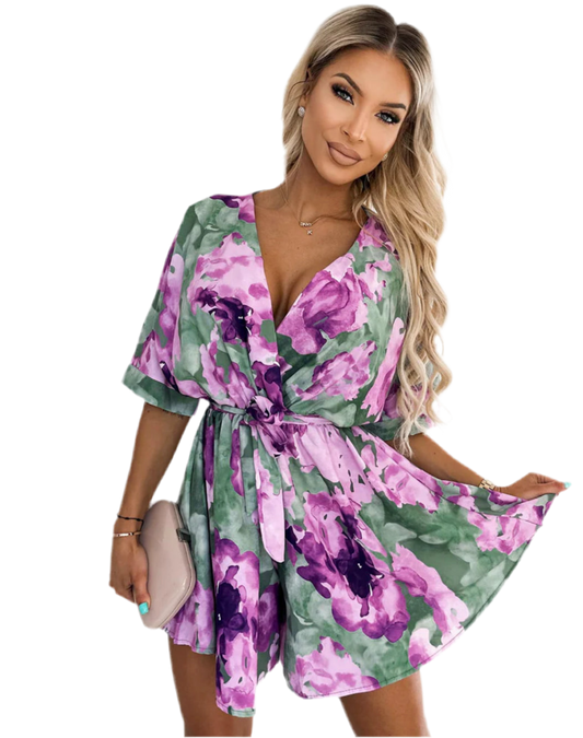 Annabelle Floral Print Mini Wrap Dress - PURPLE