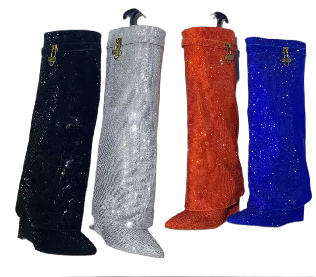 Talia Blue Mini Glitter Diamante Lock Fold Over Boots PREORDER