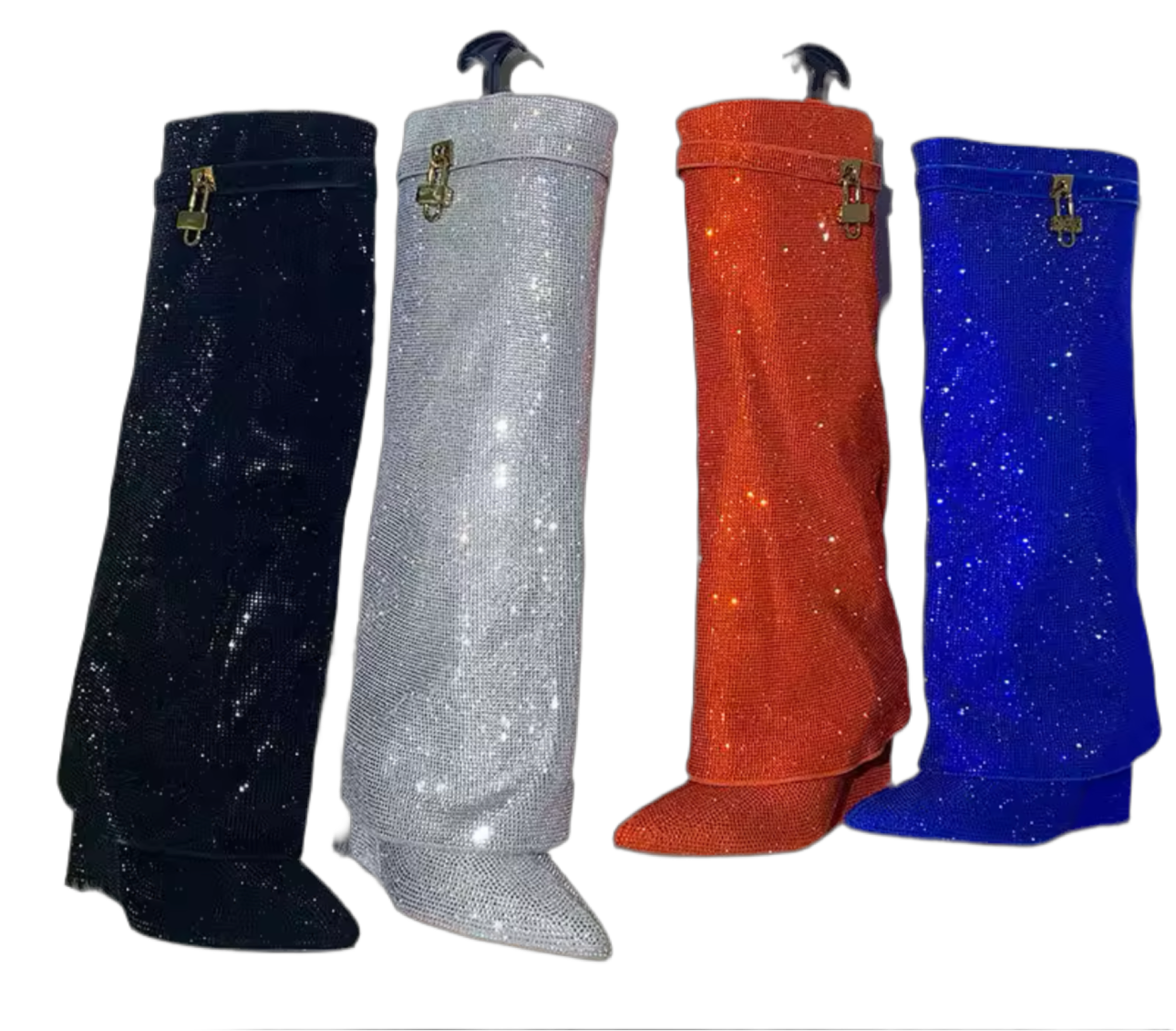 Talia Blue Mini Glitter Diamante Lock Fold Over Boots PREORDER
