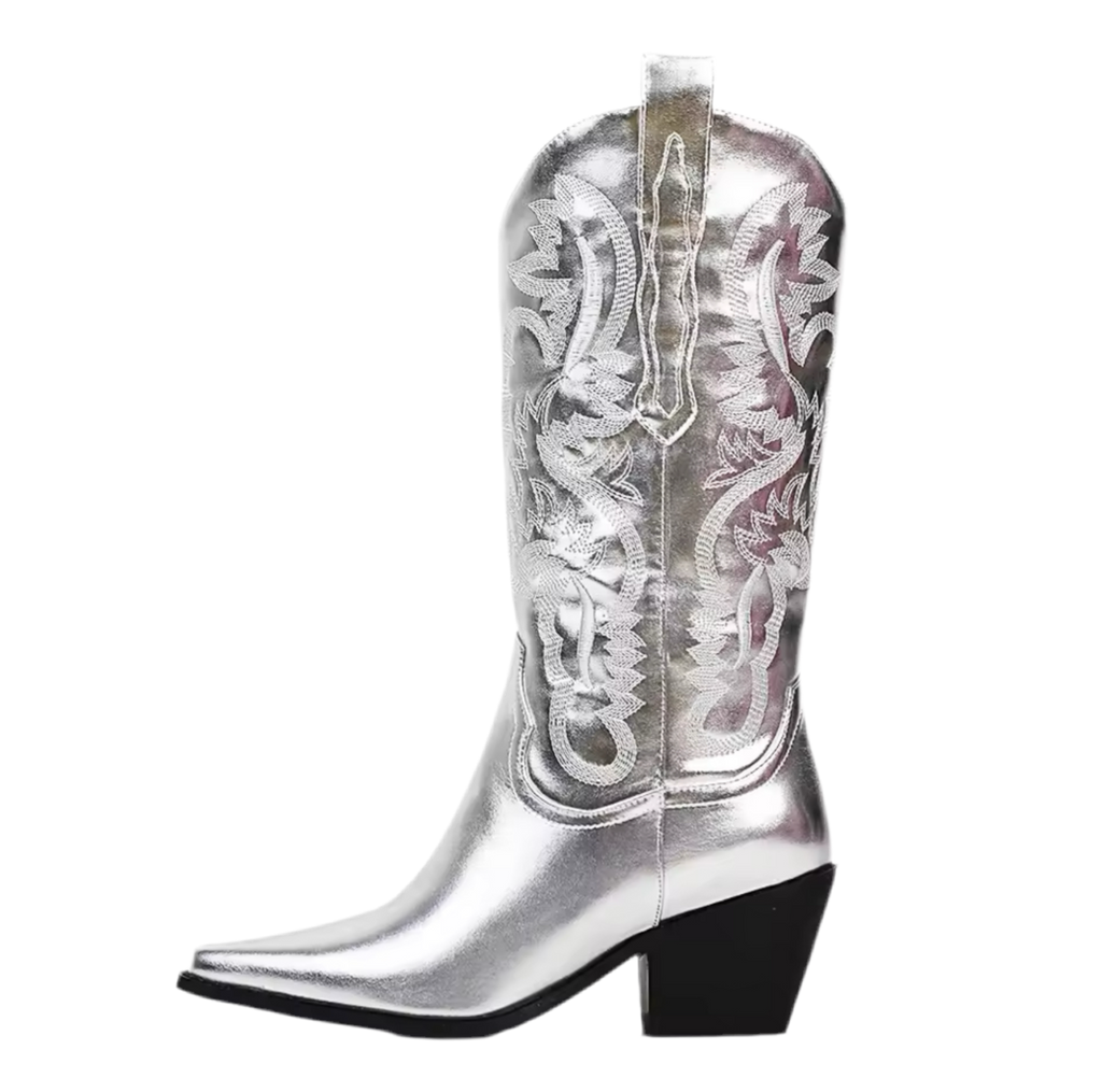 Taylor Silver Mid Calf Metallic cowboy Boots PREORDER