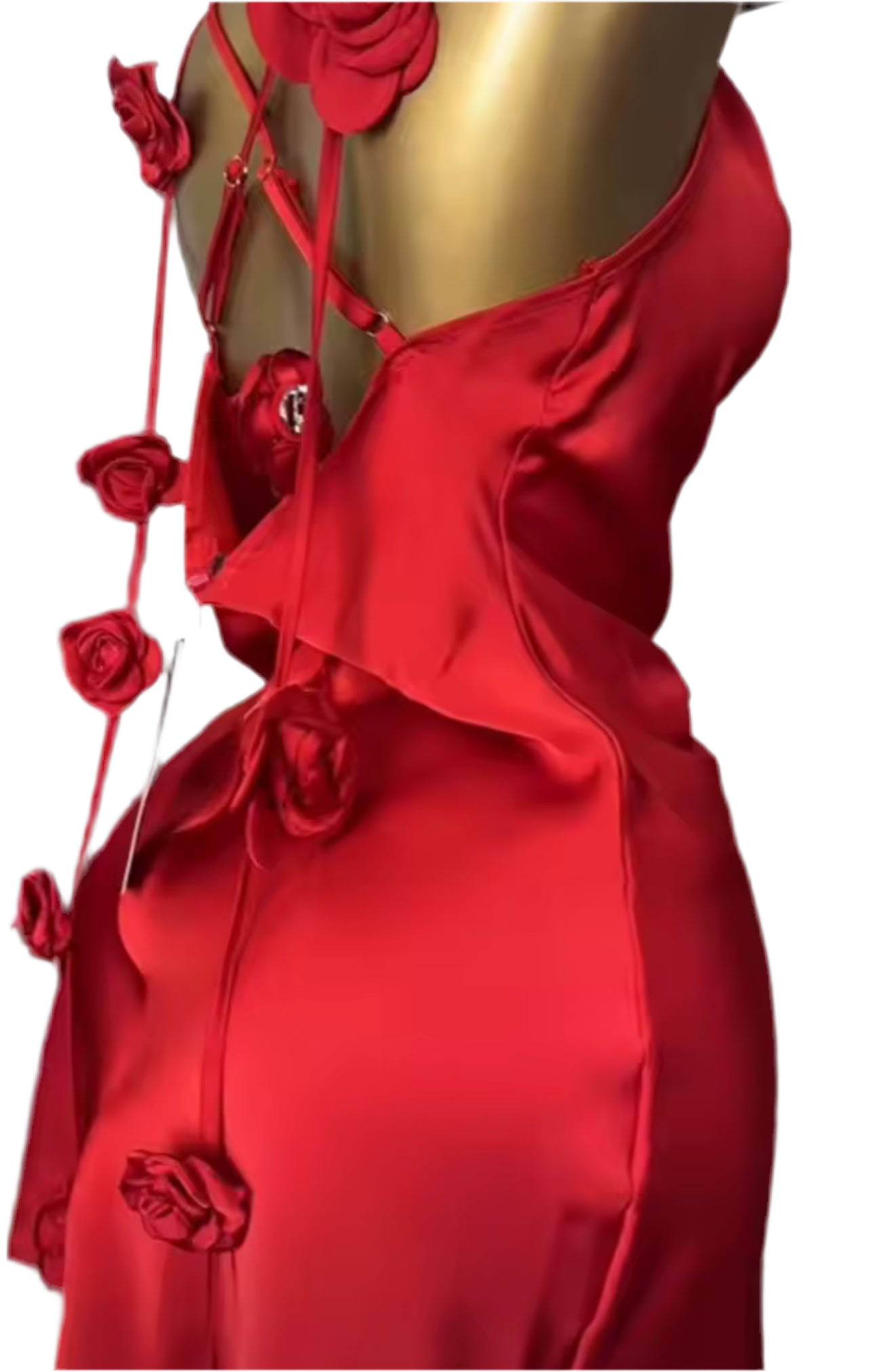 Red Angelina Satin Flower Back Maxi Dress