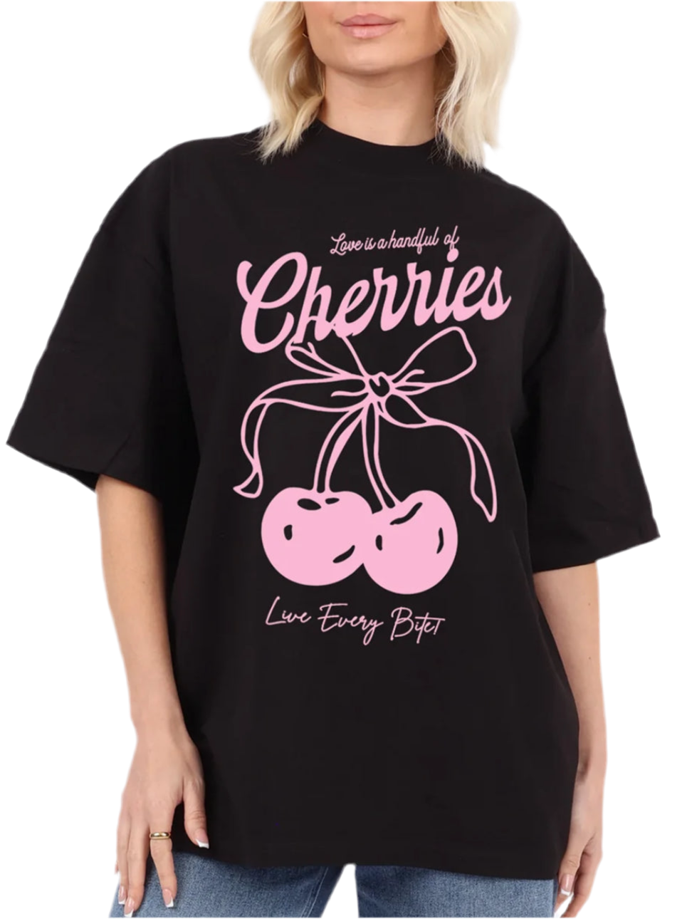 Cherries Graphic Printed T-shirt Top - BLACK