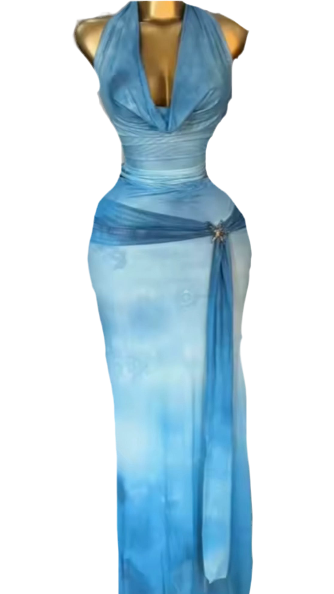 Alima Blue Halter Top & Maxi Skirt Two Piece Set
