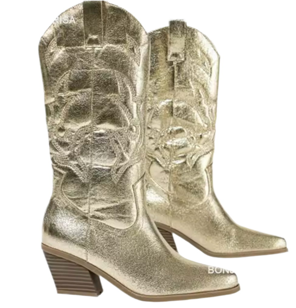 Taylor Gold Mid Calf Metallic Cowboy Boots PREORDER