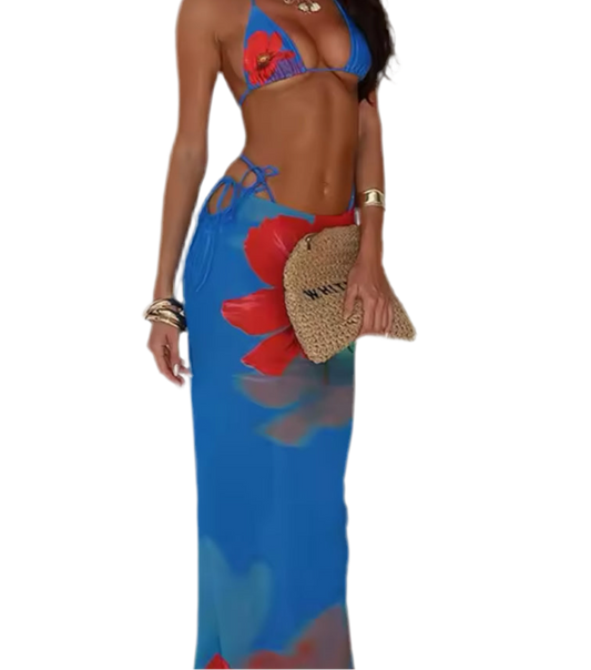 MAYA BIKINI AND MESH SLEEV COVER UP THREE PIECE SET