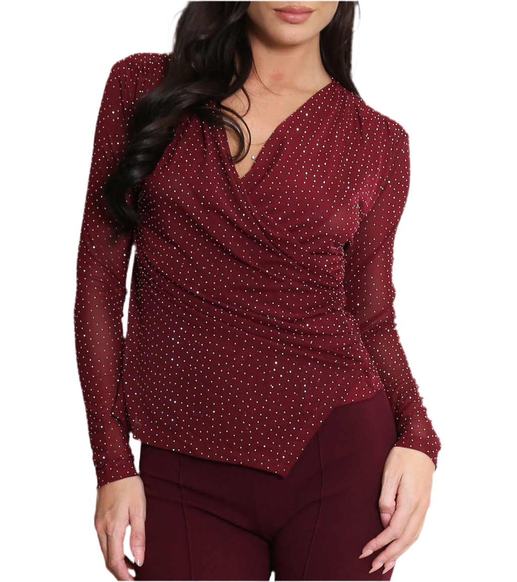 Burgundy Stud Embellished Blouse
