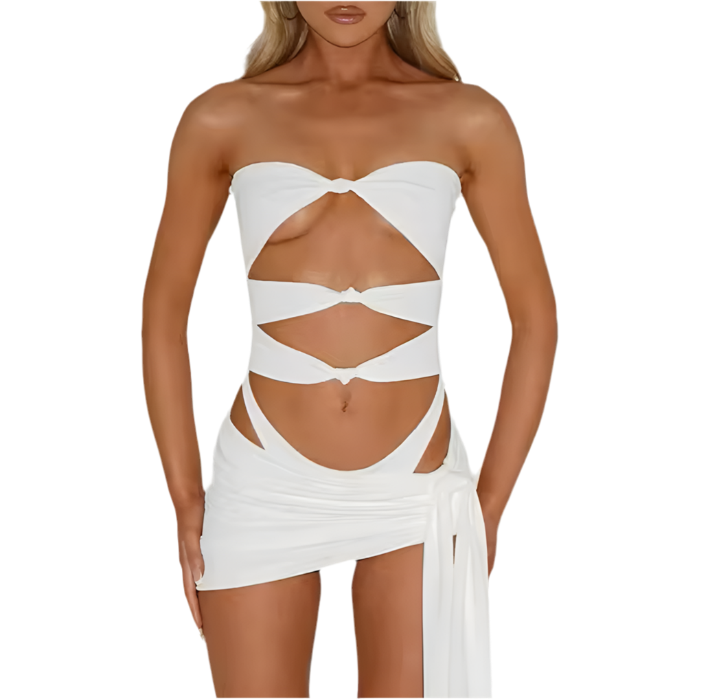 Ava White Swimsuit & Cover up Skirt Set