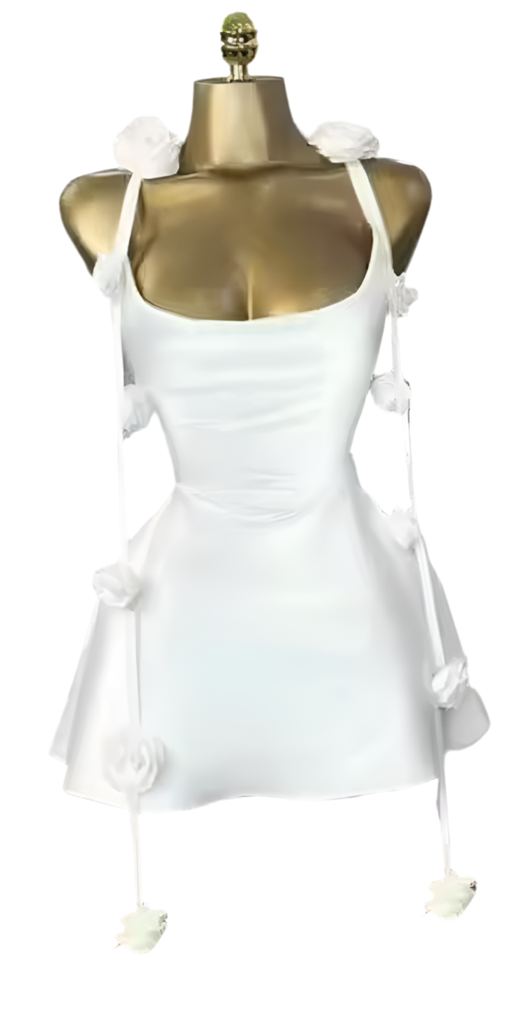White Angelina Satin Flower Back Maxi Dress