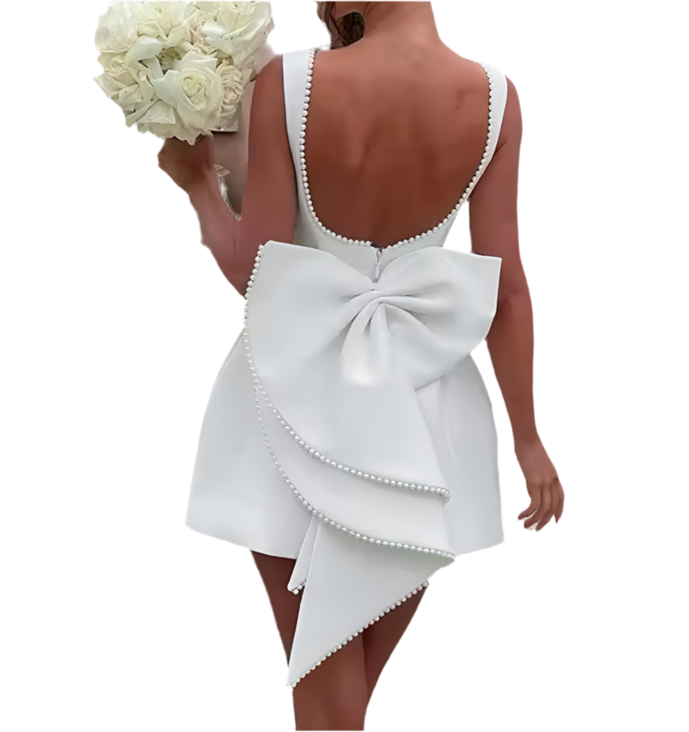 White Bridget Pearl Bow Dress