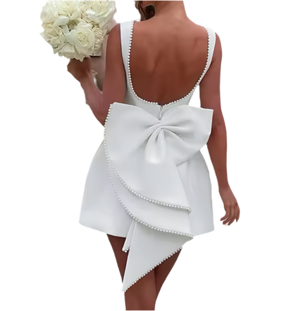 White Bridget Pearl Bow Dress