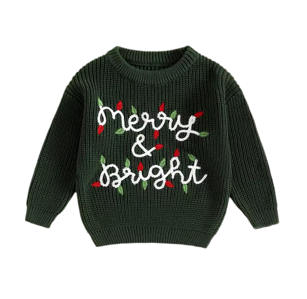 Children’s ‘MERRY & BRIGHT’ Embroidery Christmas Jumper