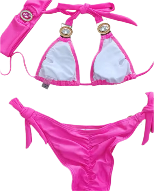 Electric Pink Blossom Bikini & Headband Three piece Set