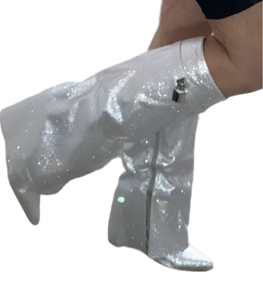 Talia Silver Glitter Diamante Lock Fold Over Boots Handmade PREORDER
