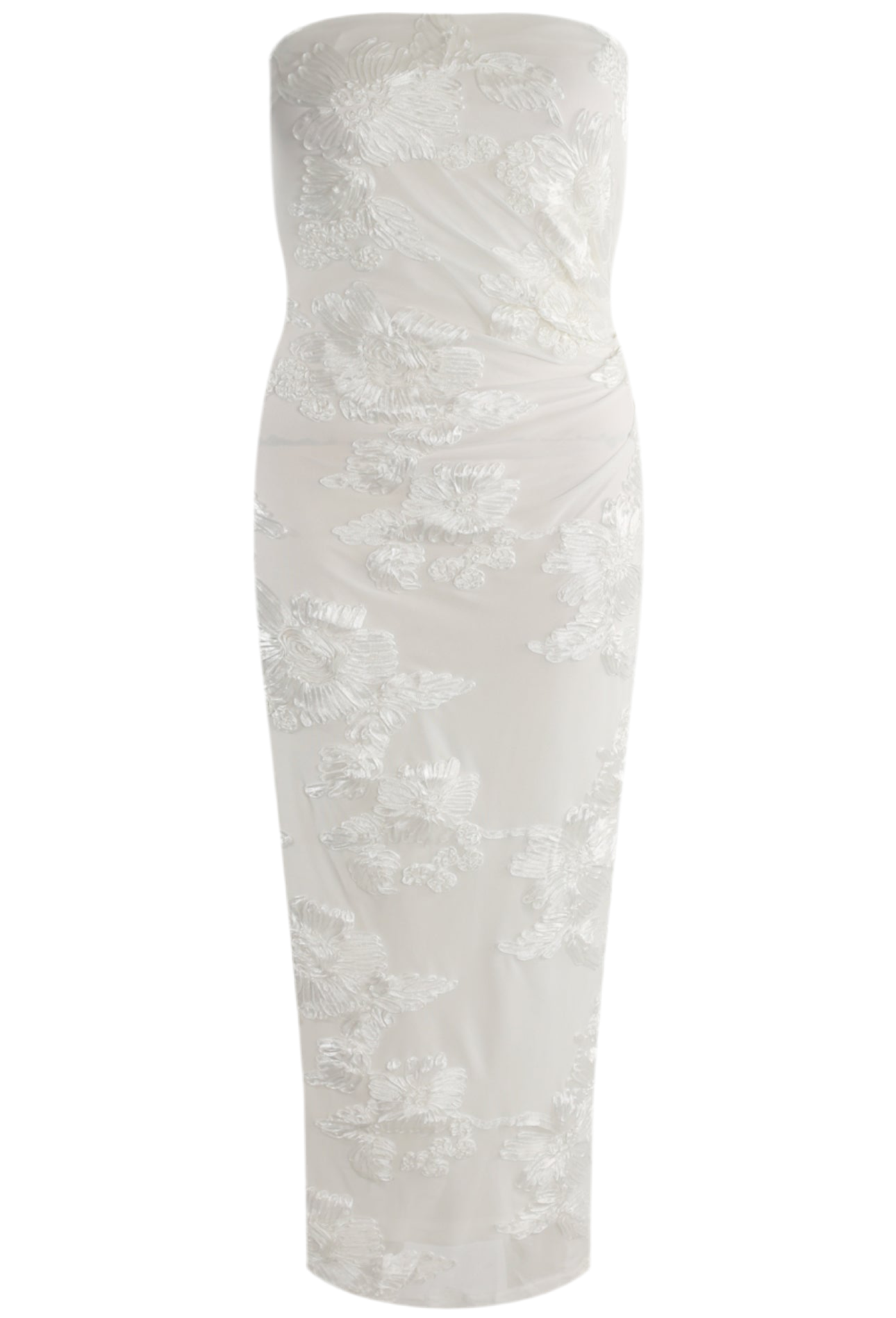 Indie Luxe Bandeau Flower Mesh Sleeve Midi Dress