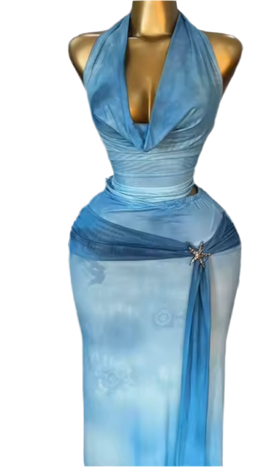 Alima Blue Halter Top & Maxi Skirt Two Piece Set