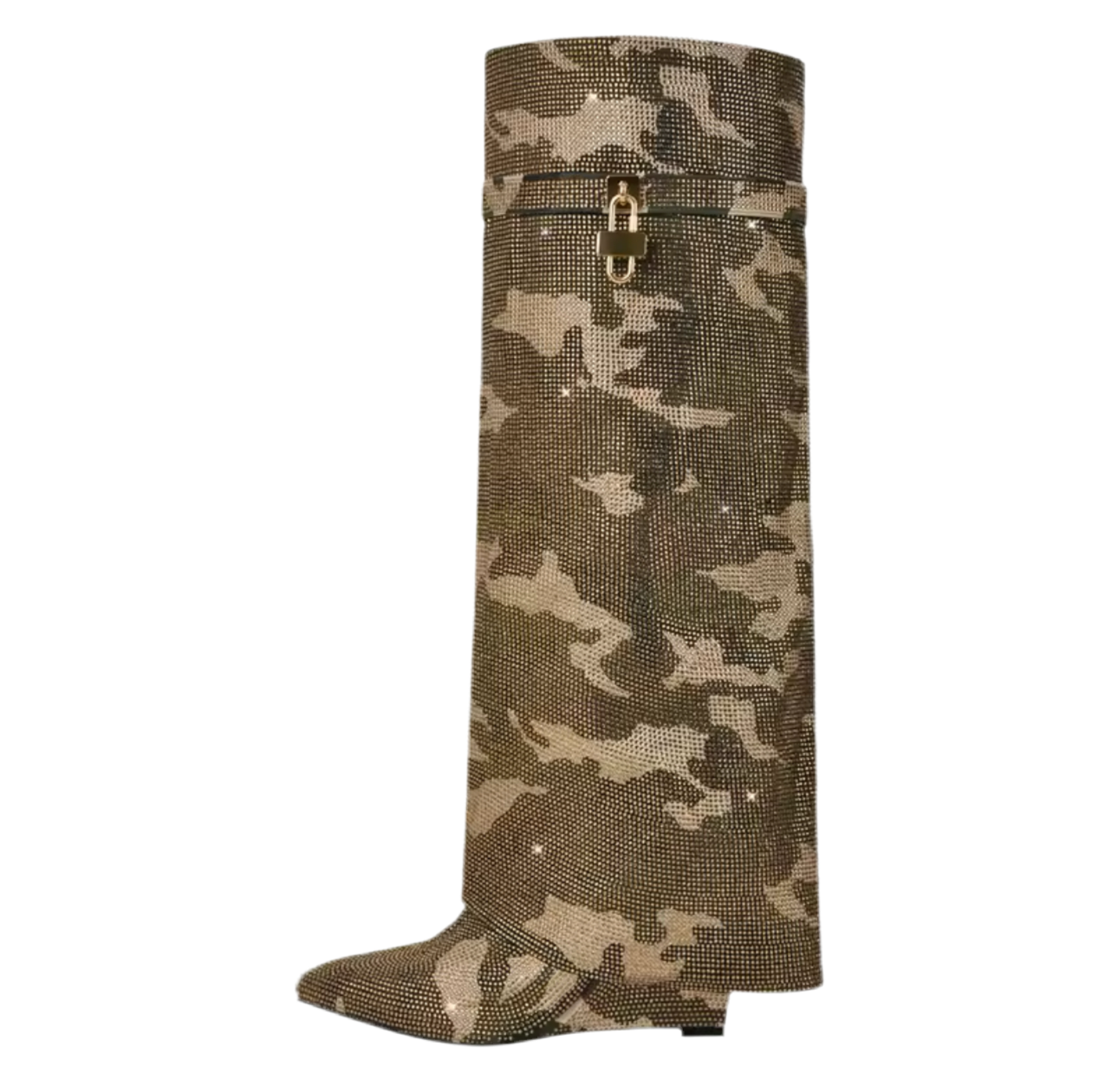 Talia Camo Glitter Diamante Lock Fold Over Boots PREORDER