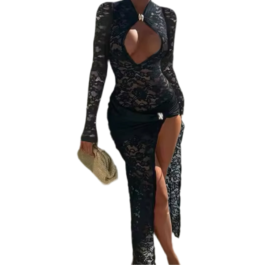 Evangeline Lace Black Maxi dress