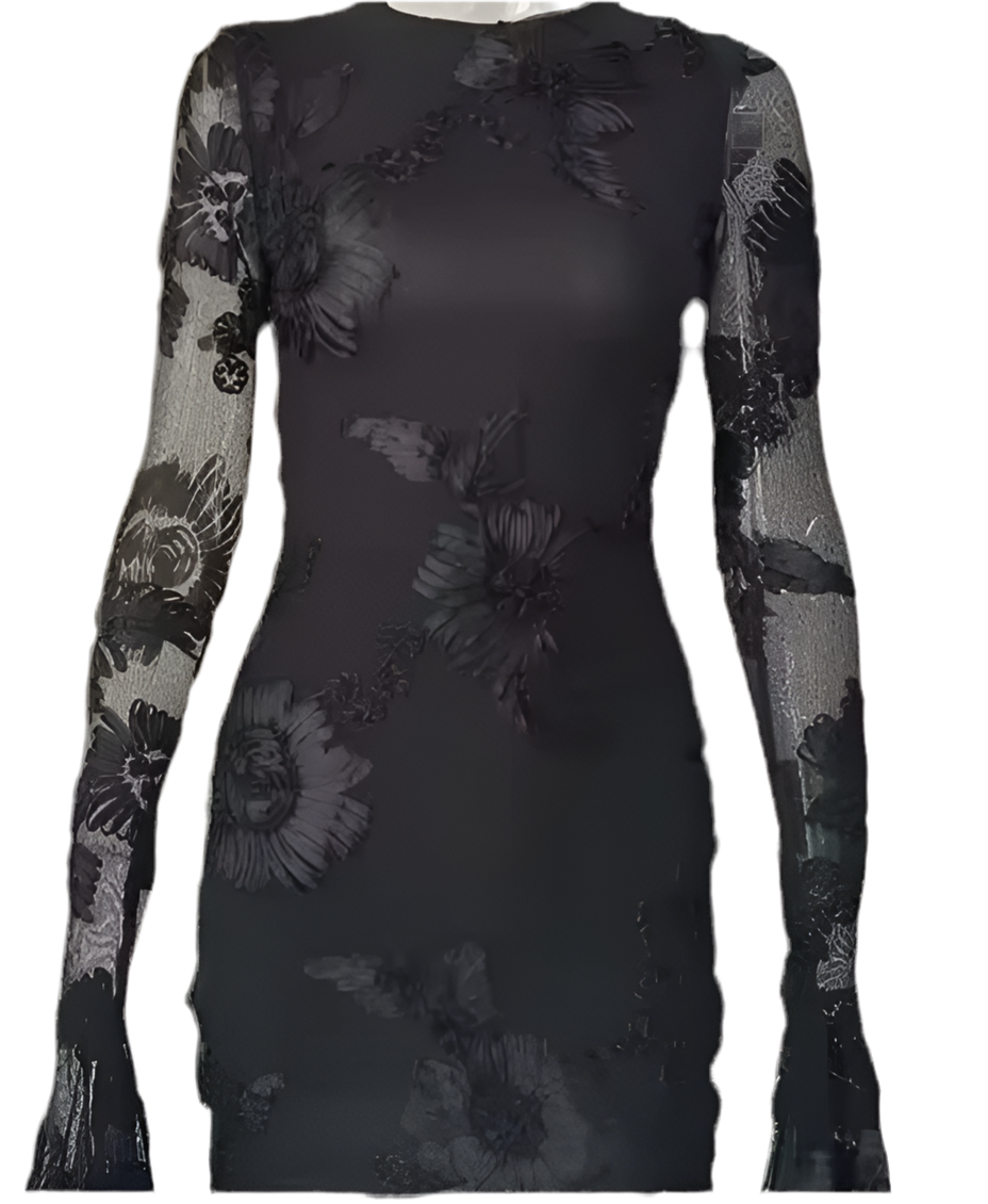 BLACK INDIE LUXE FLORAL MESH SLEEVE DRESS