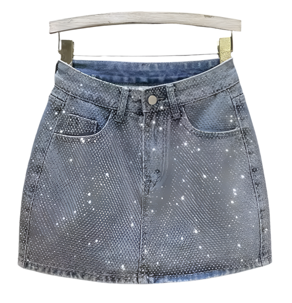 Peyton Diamanté Sequin Denim Skirt