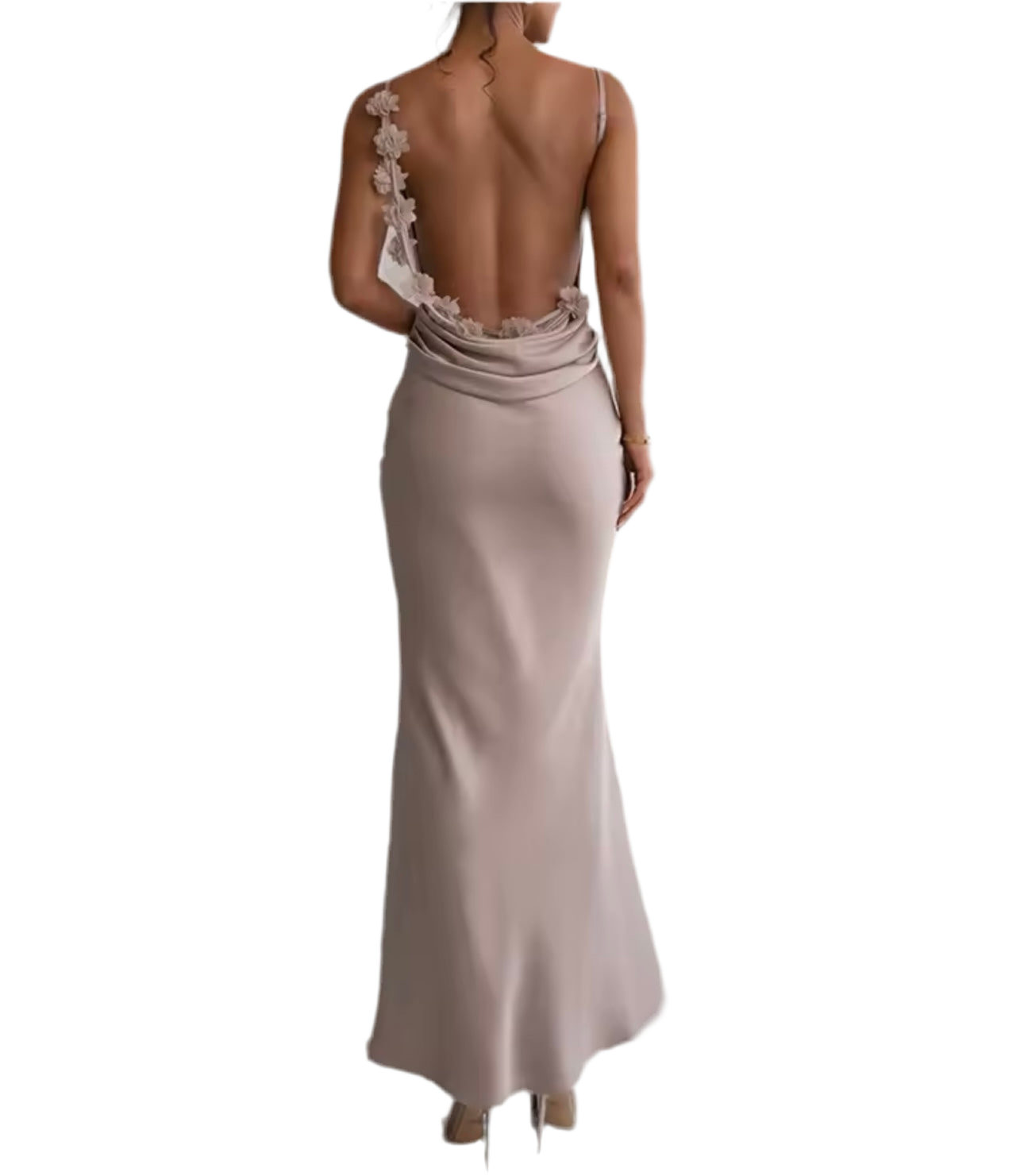 Apricot Angelina Satin Flower Back Maxi Dress