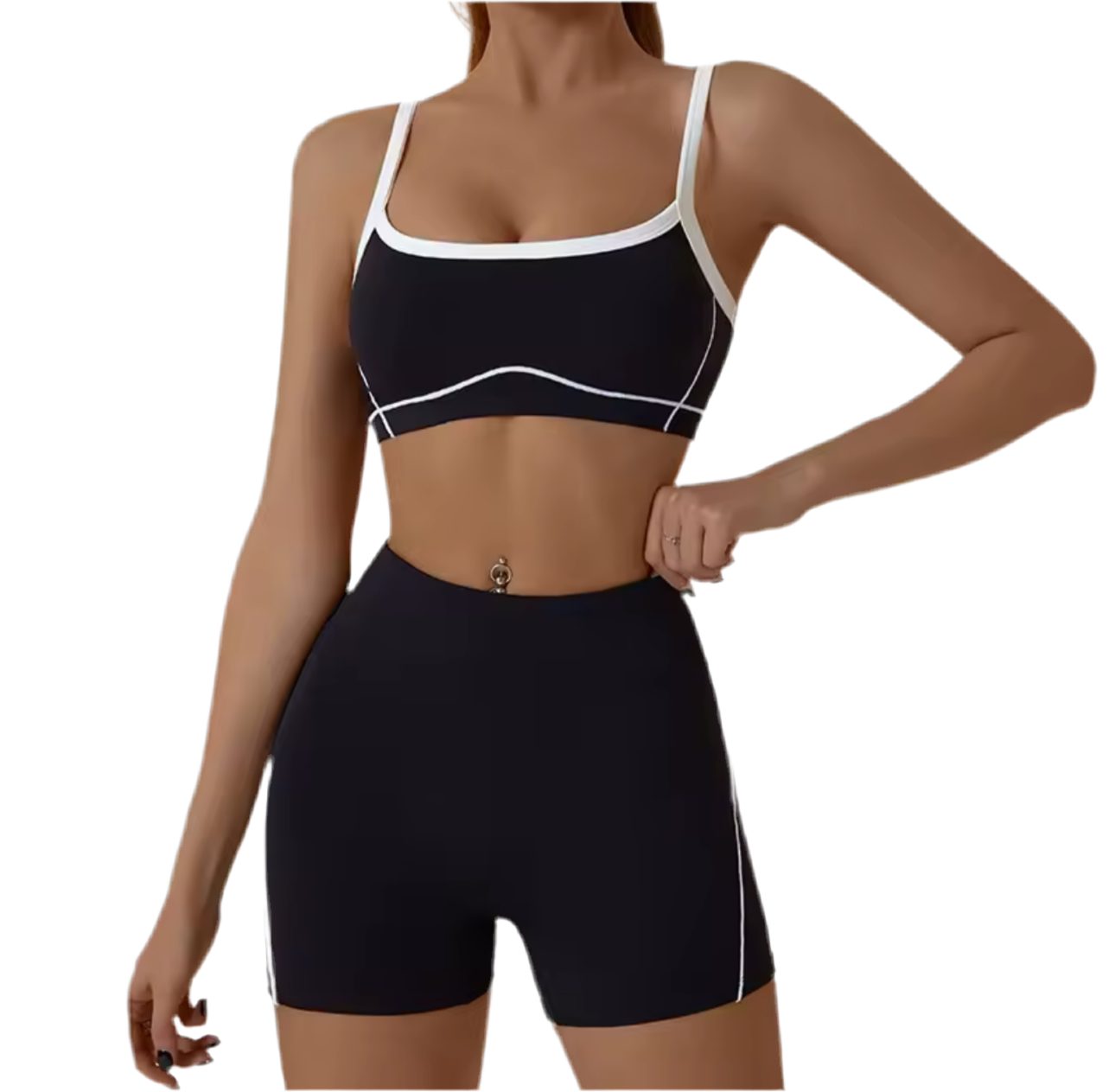 Black BTR Active Colour Block Top & Shorts Set