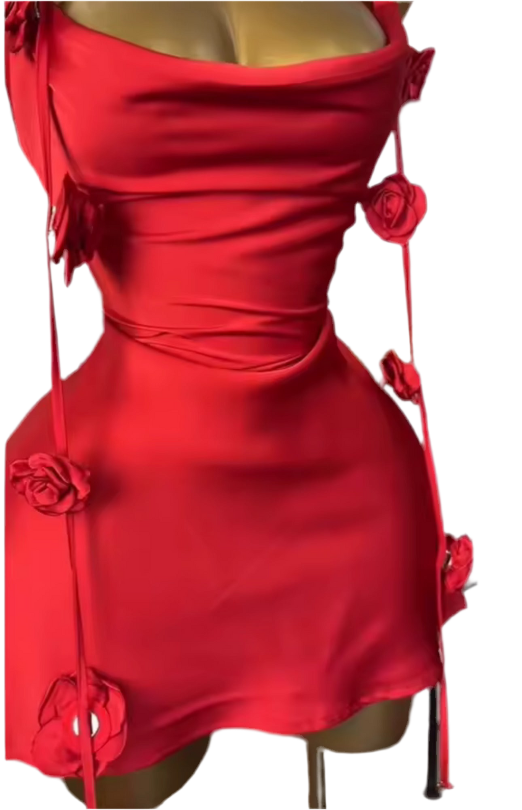 Red Angelina Satin Flower Back Maxi Dress