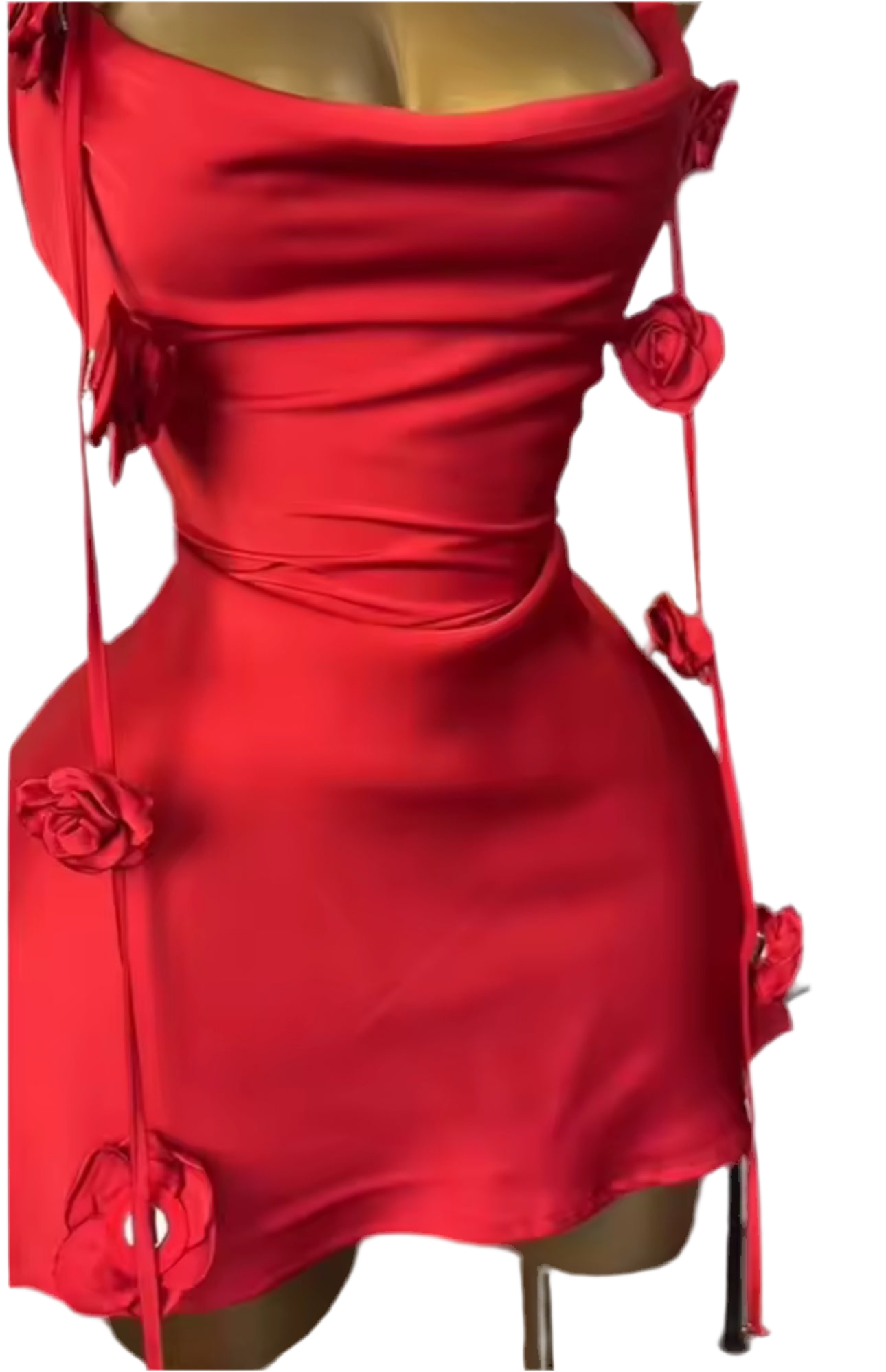 Red Angelina Satin Flower Back Maxi Dress