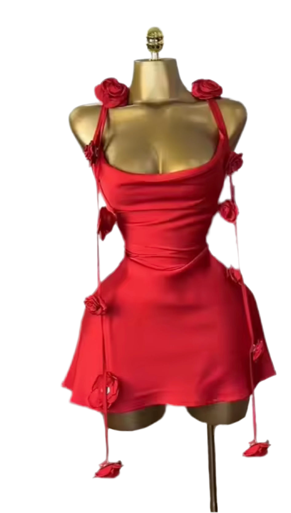 Red Angelina Satin Flower Back Maxi Dress