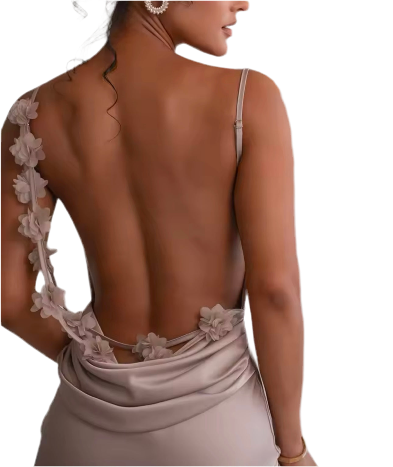 Apricot Angelina Satin Flower Back Maxi Dress