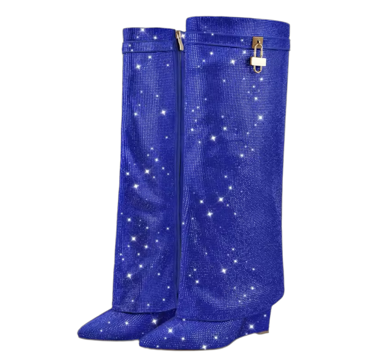 Talia Blue Mini Glitter Diamante Lock Fold Over Boots PREORDER