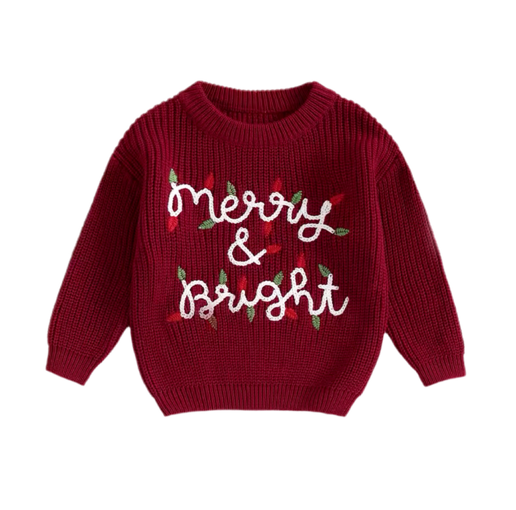 Children’s ‘MERRY & BRIGHT’ Embroidery Christmas Jumper