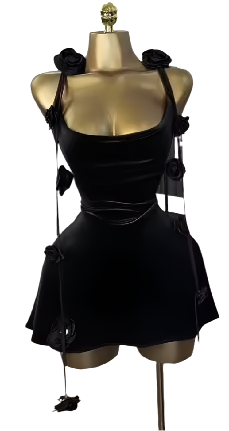 Black Angelina Satin Flower Back Maxi Dress