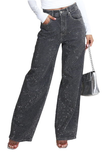 Full Diamante Embellished Wide Fit Jeans