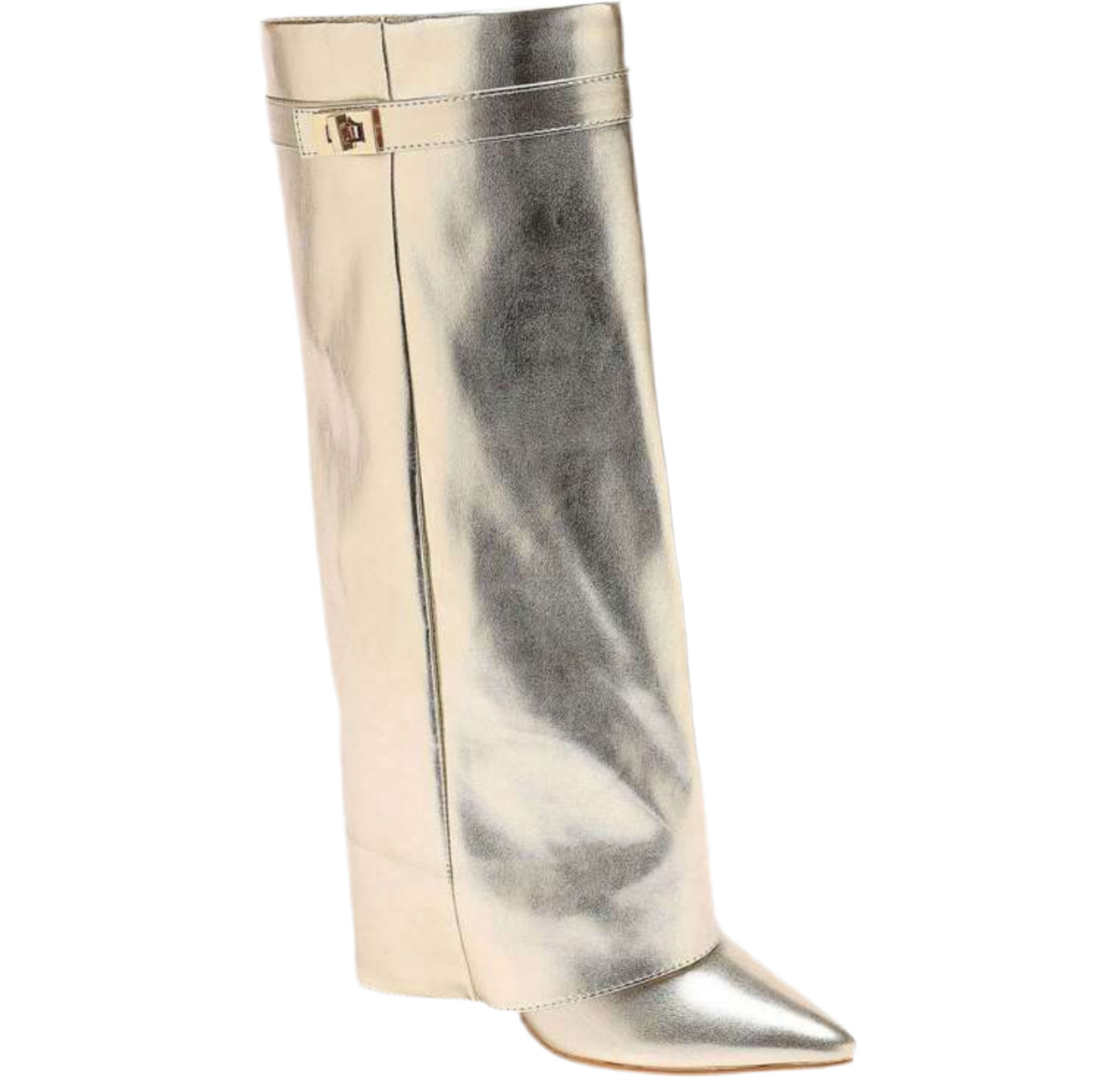 Alexa Knee High Fold Over Heels Boots - GOLD
