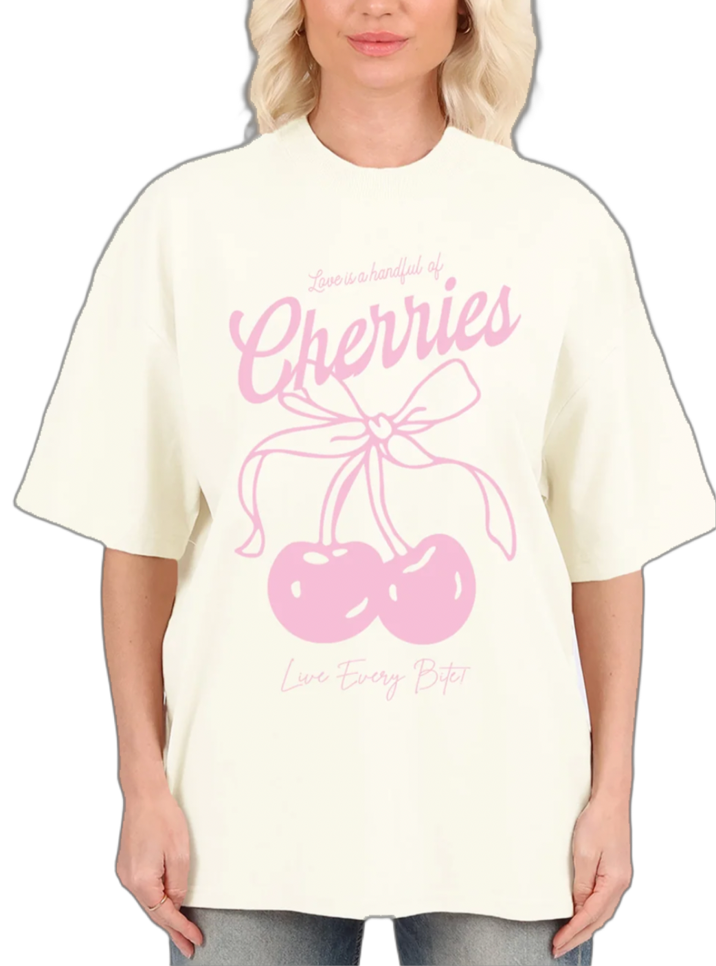 Cherries Graphic Printed T-shirt Top - ECRU