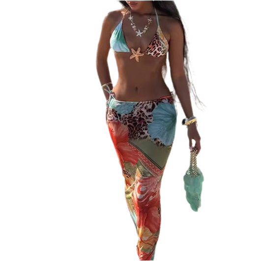 Rosa Floral Bikini Set & Beach Skirt