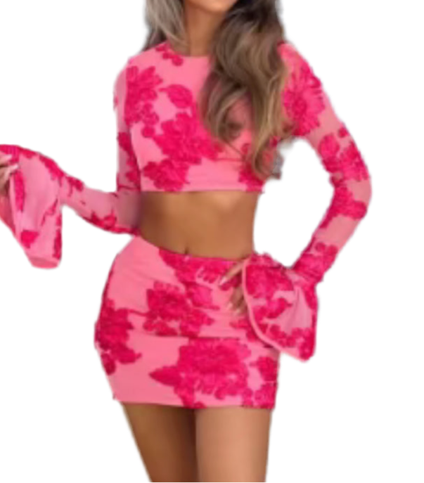 Pink Indie Luxe Floral Mesh Sleeve Co ord