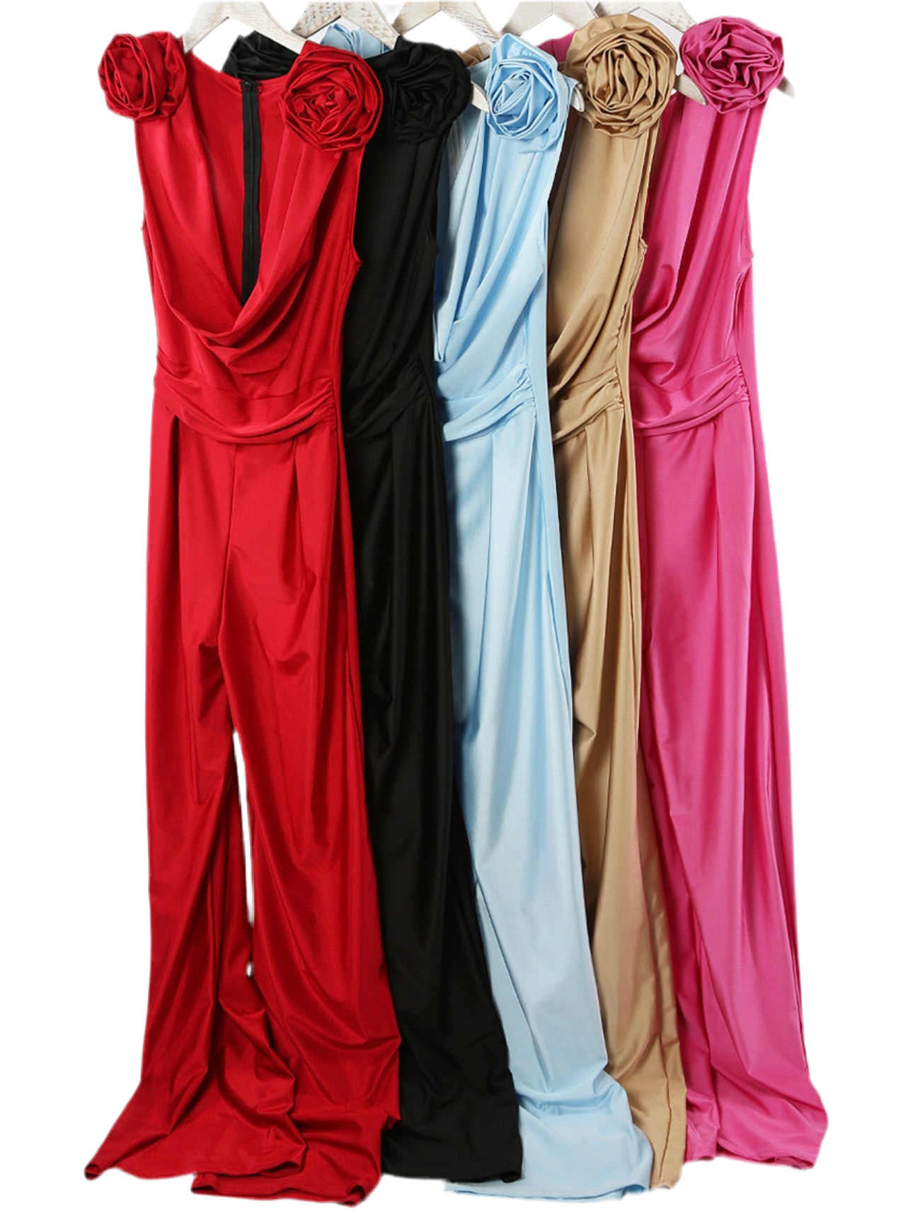Allana Corsage Shoulder Plunge Front Jumpsuit