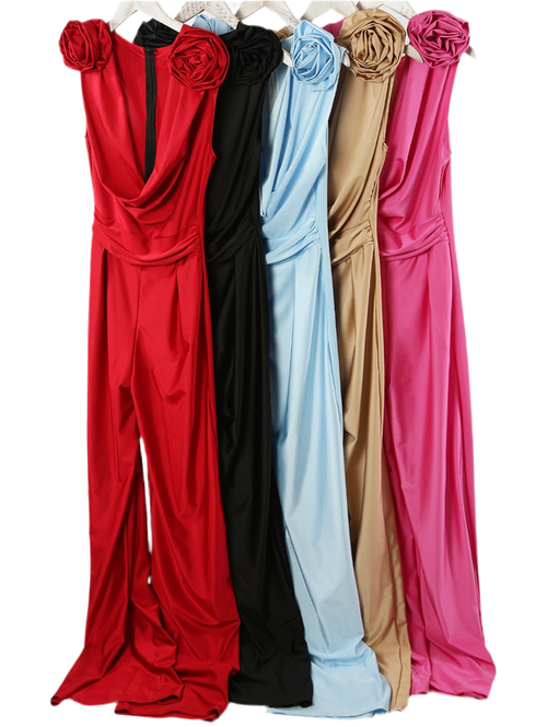 Allana Corsage Shoulder Plunge Front Jumpsuit