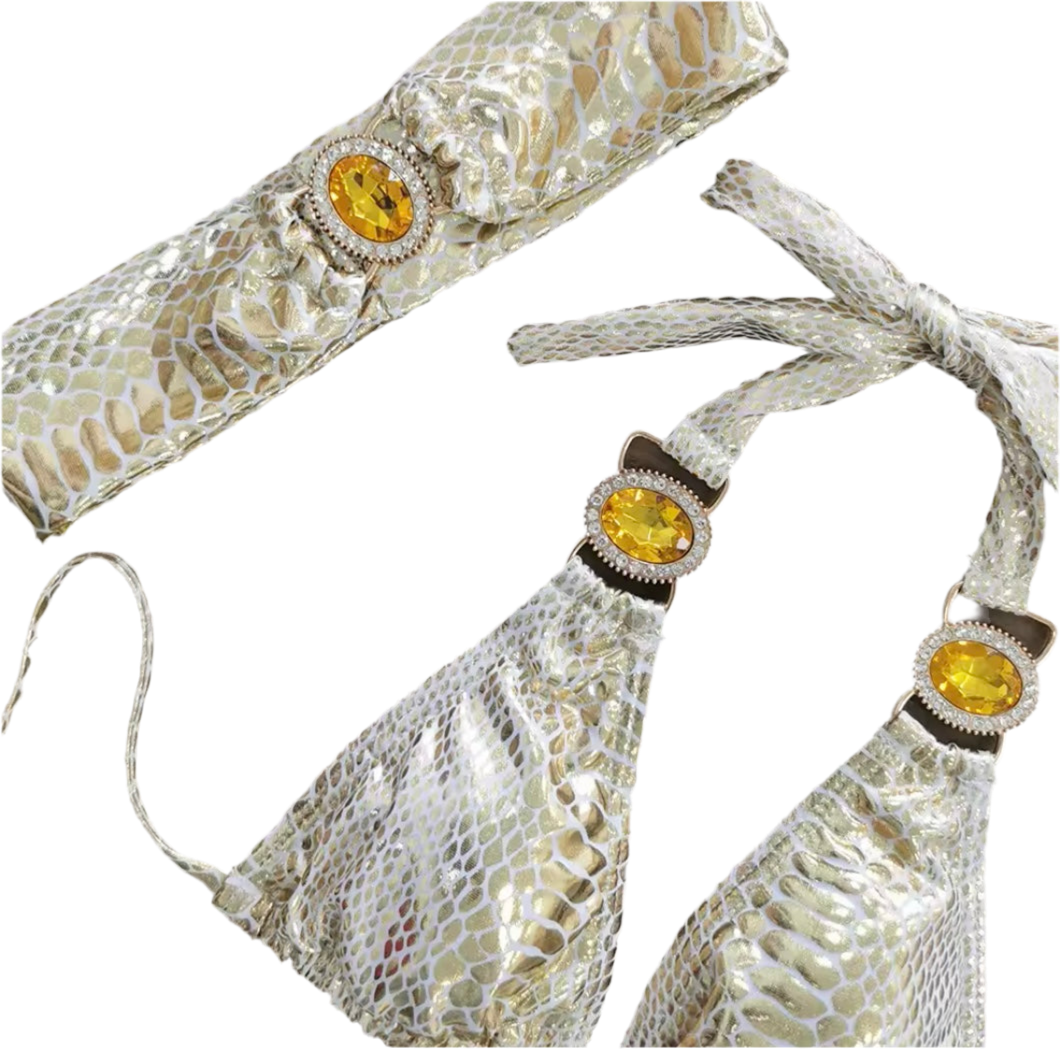 Snake Blossom Bikini & Headband Three piece Set