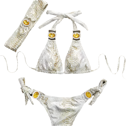 Snake Blossom Bikini & Headband Three piece Set