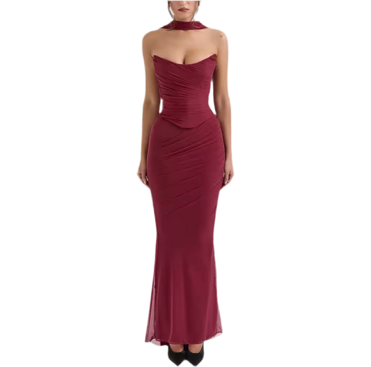 Rebecca Strapless Three Piece Set with Scarf