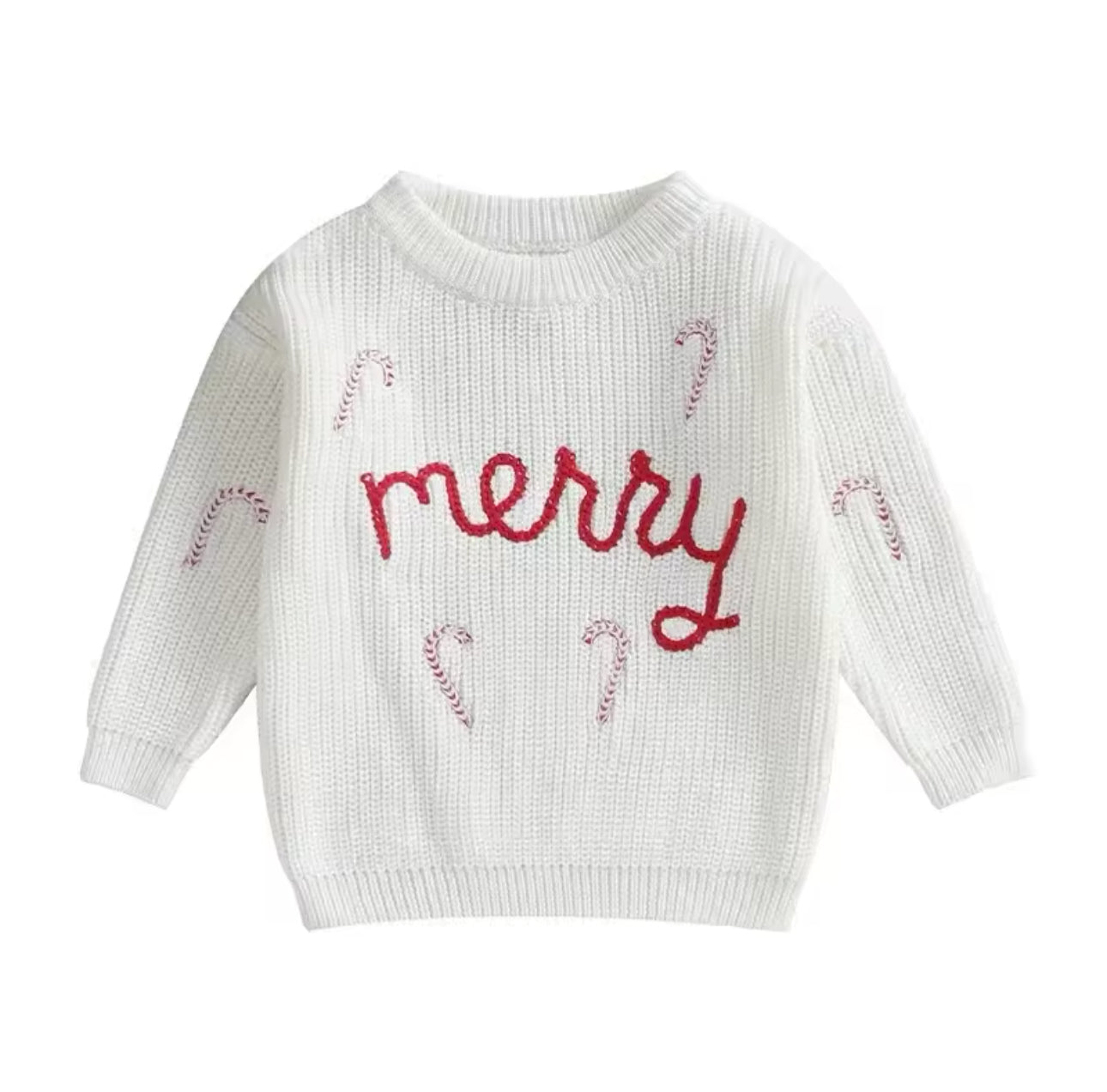 Children’s Embroidered Knitted Christmas Jumper ‘MERRY’