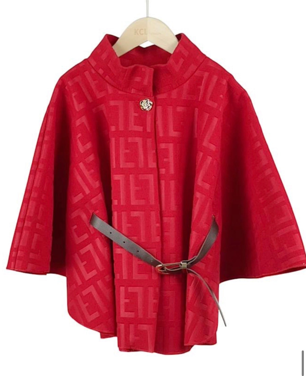 Girls Cherise Button Detail Belted Cape Poncho