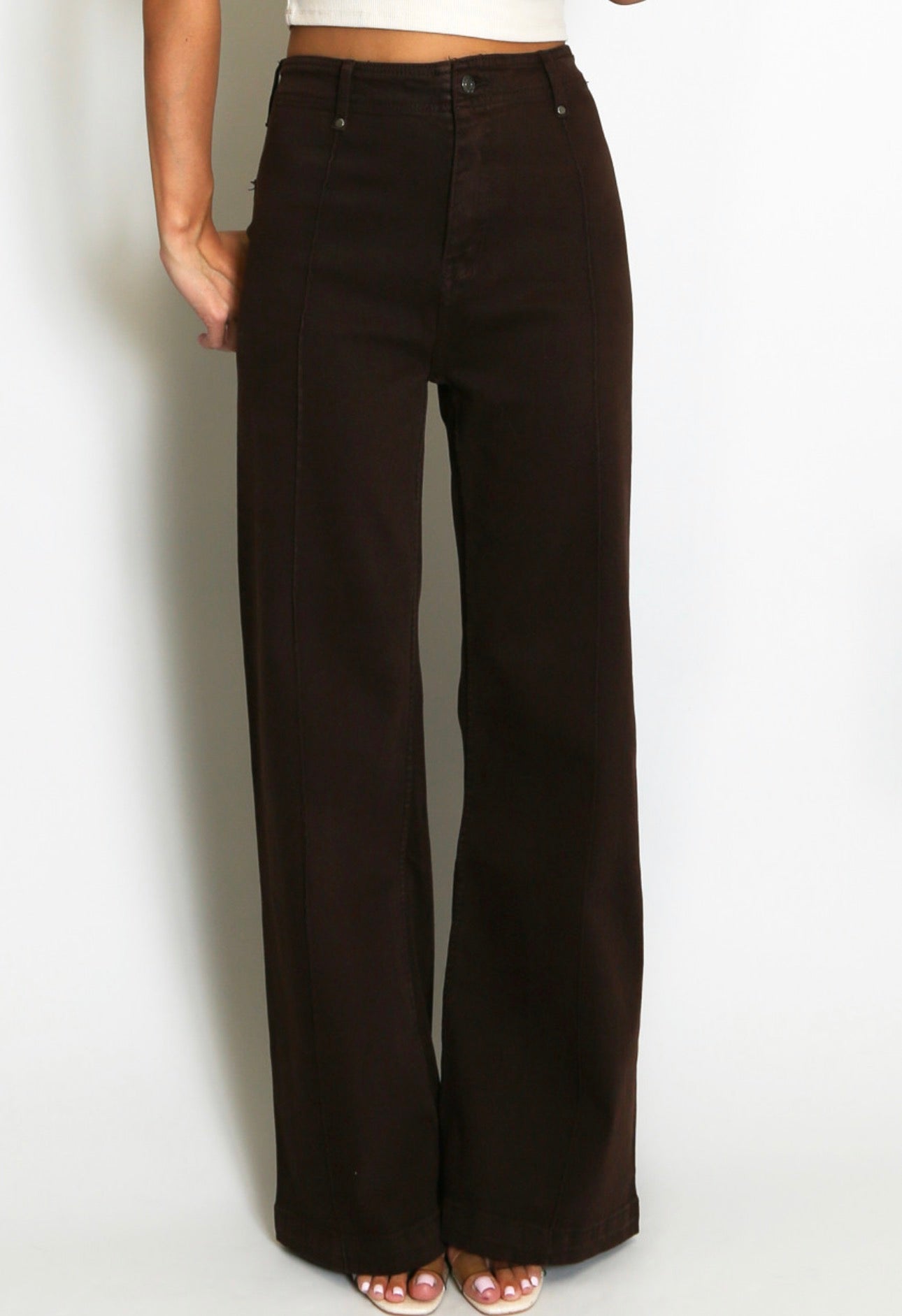 Nala Visible Seam Wide Leg Jeans - Brown