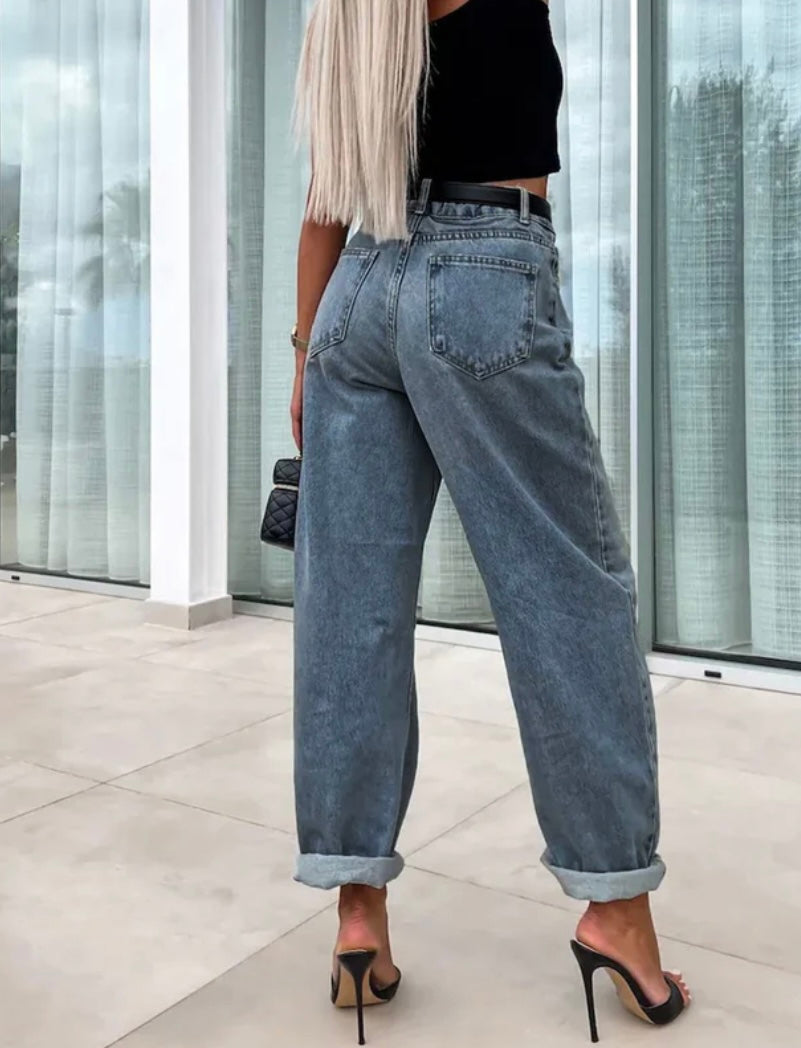 ELISE BALLOON STYLE DENIM JEANS-BLUE
