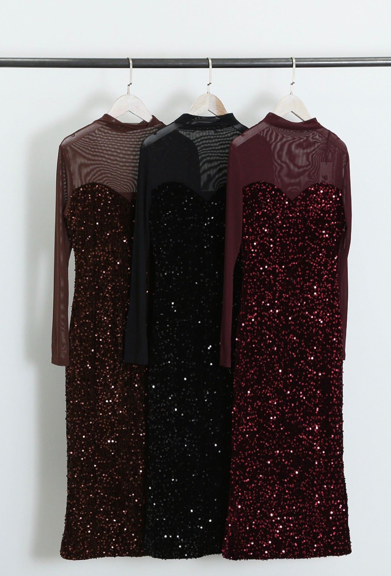 Peyton Mesh Sequin Long Sleeve Maxi Dress