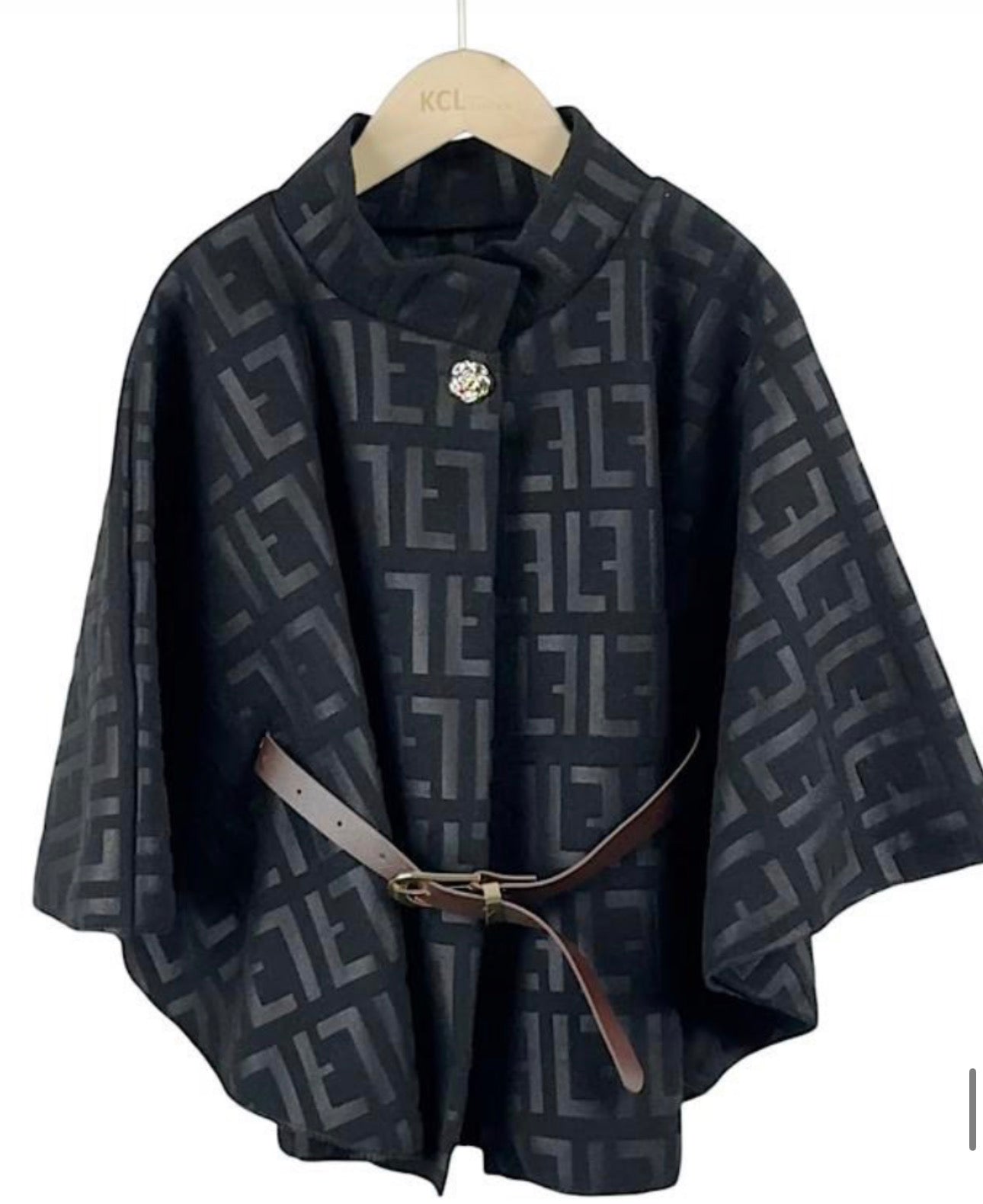 Girls Cherise Button Detail Belted Cape Poncho